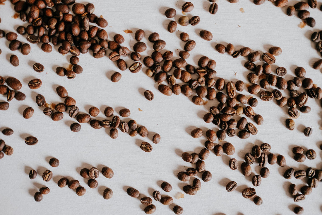 Organic whole bean coffee spread across page
